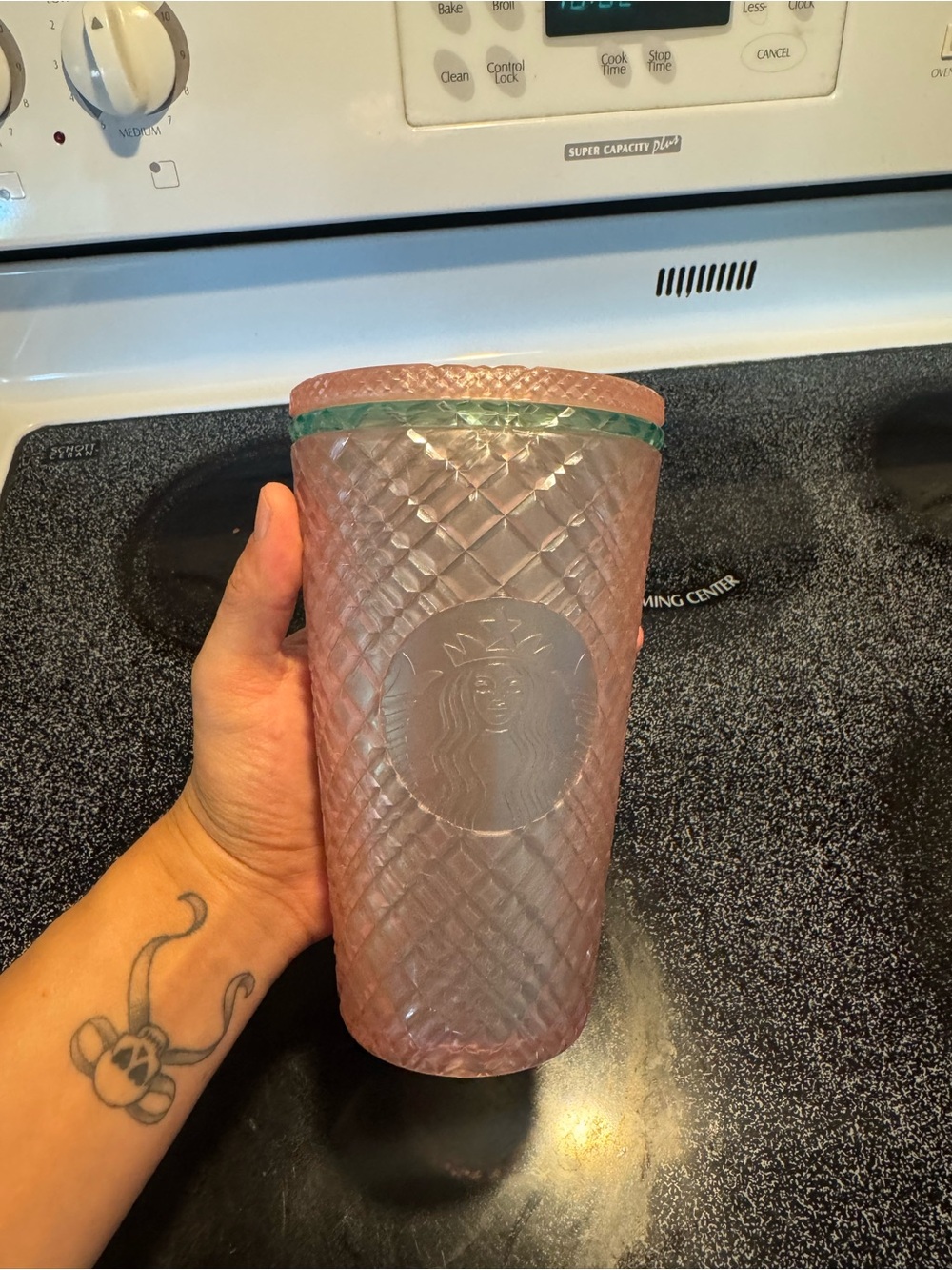 Starbucks Pink Textured Tumbler with Green Trim grande
